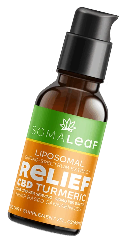 SomaLeaf CBD Turmeric Supplement bottle — liposomal liquid formula
